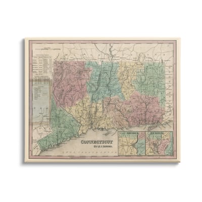 Stupell Vintage Connecticut US State Map Town Region Cartography Canvas Wall Art - Multi-Color