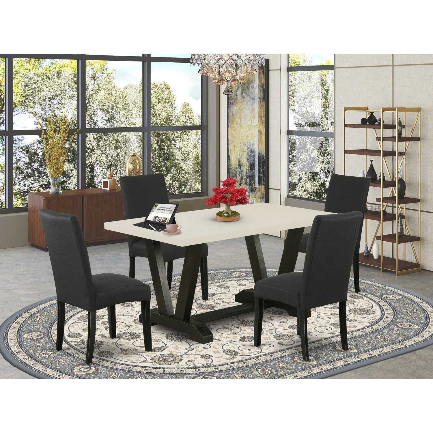 5-Piece Natural Oak Finish Solid Wood Top Dining table with 4 Chairs with