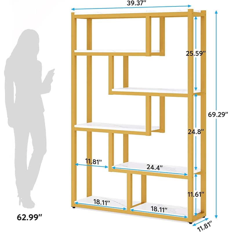 6-tier Etagere Bookshelf Bookcase with Storage and Display Shelves