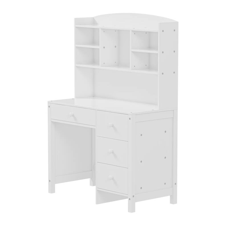 Computer Desk Set with 4 Drawers, Storage Shelf and Chair Writing Desk