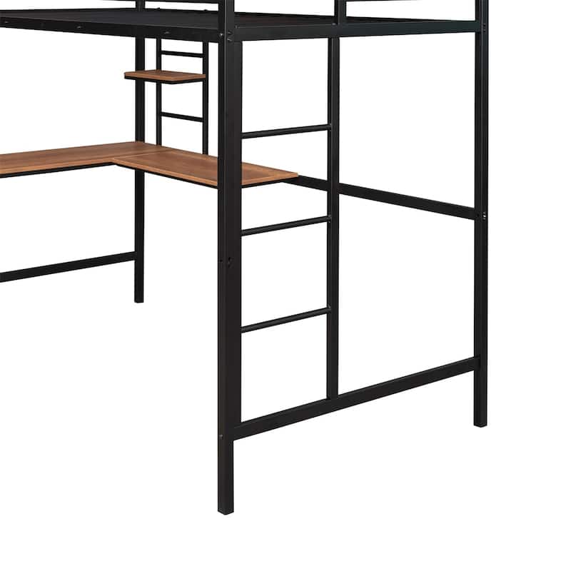 Merax Twin Metal Loft Bed with Desk and Shelf