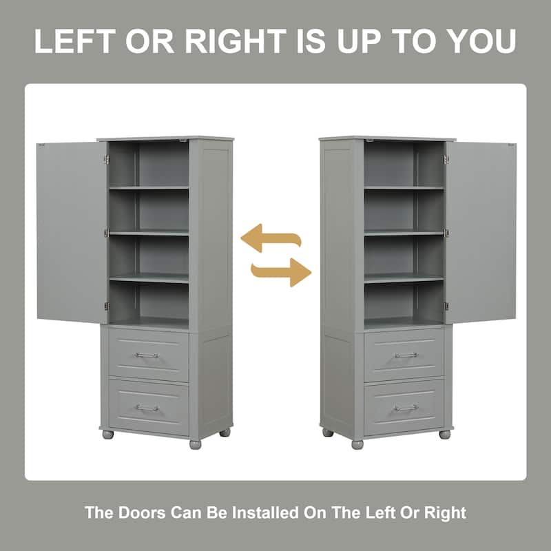 Tall Bathroom Storage Cabinet,Freestanding Storage Cabinet with Two Drawers and Adjustable Shelf,MDF Board with Painted Finish