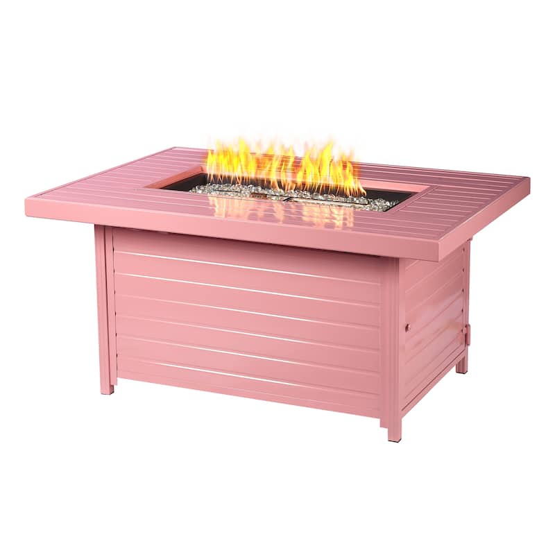 Rectangular 48 in. x 36 in. Aluminum Propane Fire Pit Table, Glass Beads, Two Covers, Lid, 57,000 BTUs - N/A