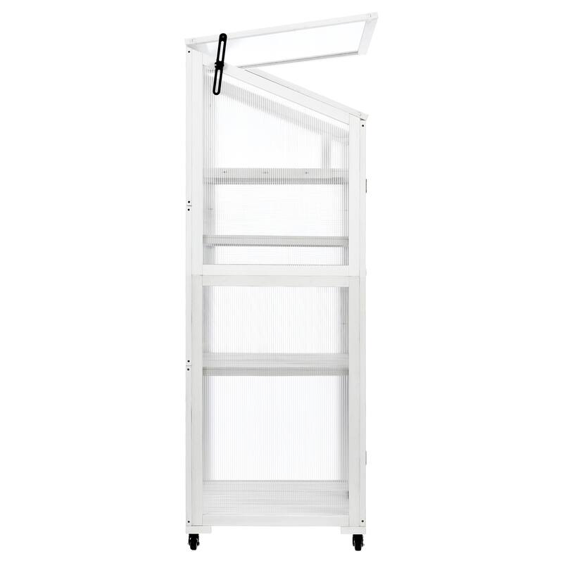 Wooden Large Greenhouse with Wheels and Adjustable Shelves - 62 Inch