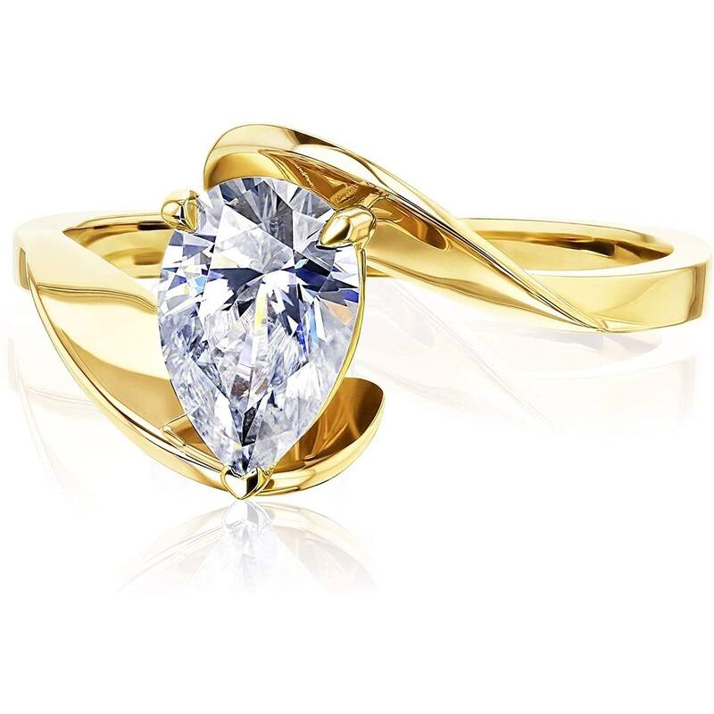 Annello by Kobelli 14K Gold Fanning Bypass Pear Forever One Moissanite Ring (DEF/VS)
