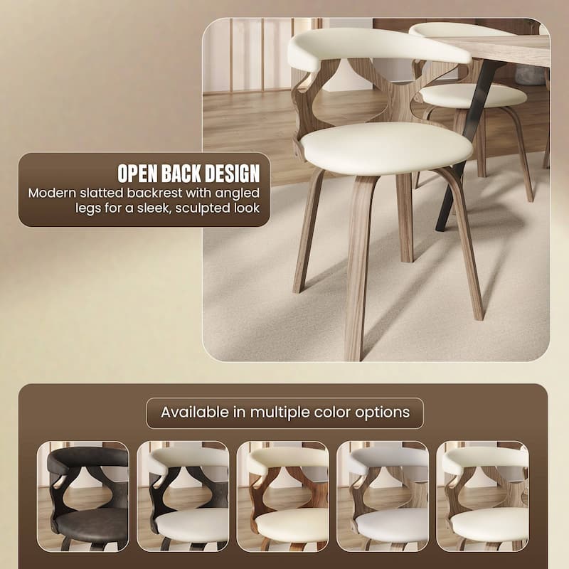 Dining Chairs Round Leather Seat with Solid Wood Legs Accent Arm Chair Modern Cut-Out Design