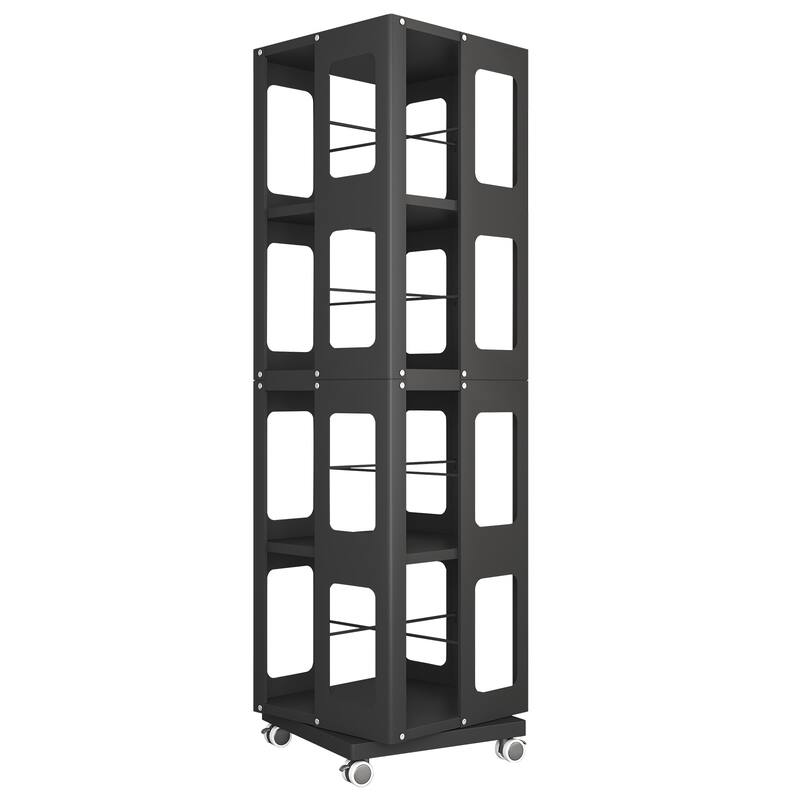 4-Tier All-Steel Rotating Bookshelf With 360°Wheels,Large Size Sturdy & Spacious Book Rack