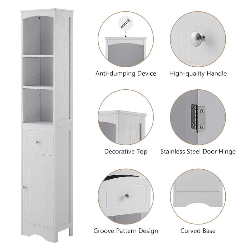 67" Tall Bathroom Storage Cabinet, Modern Narrow Display Cupboard Stand with Drawer and Adjustable Shelf
