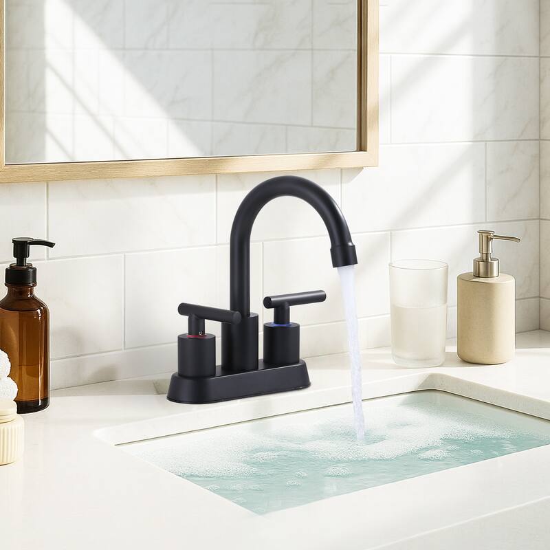 WOWOW 4 in. Centerset Double Handle High Arc Bathroom Faucet