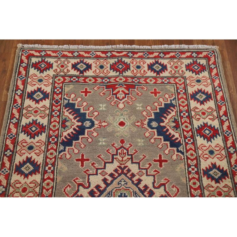 Hand Knotted Oriental 100% Wool Carpet Traditional Geometric Brown Kazak Runner Rug - 15' 11'' X 2' 8''