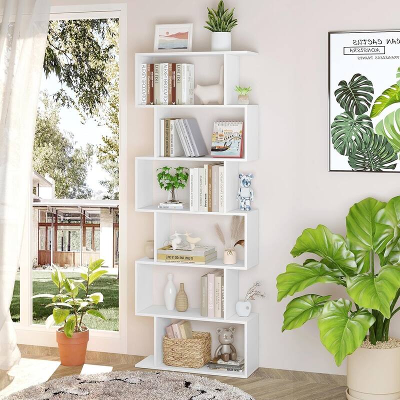 S-Shaped Bookshelf, Black Geometric Bookcase for Home & Office