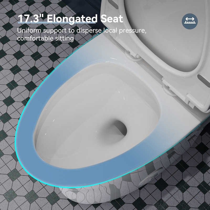 HOROW 1 Piece Dual Flush Elongated Toilet White Skirted Design 12 Inch Rough In Seat Included - N/A