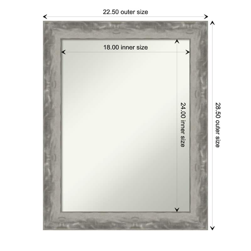 Non-Beveled Bathroom Wall Mirror - Waveline Silver Narrow Frame - 23 x 29 in - Waveline Silver Narrow