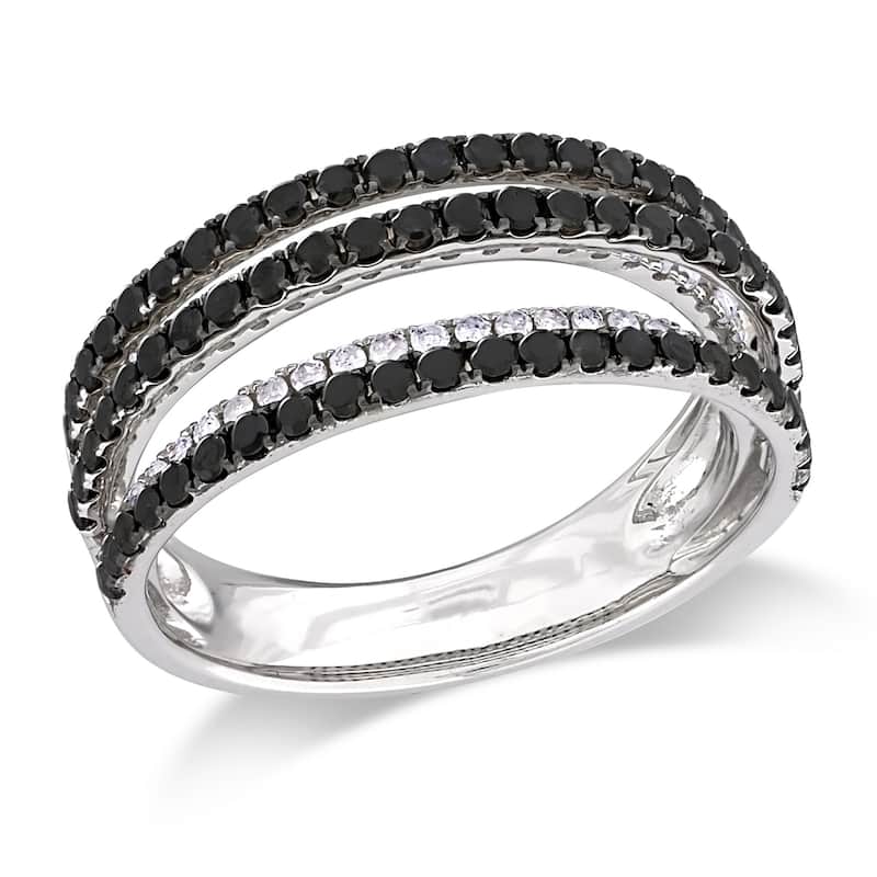 Miadora 1ct TDW Black and White 5-Row Diamond Ring in Sterling Silver