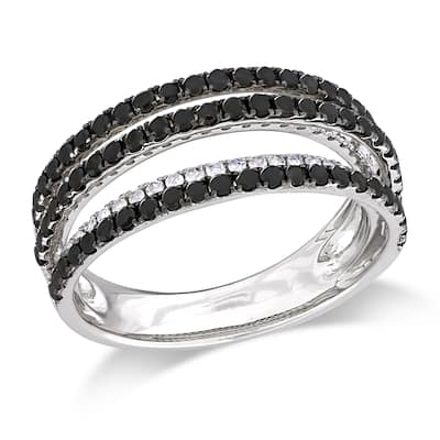 Miadora 1ct TDW Black and White 5-Row Diamond Ring in Sterling Silver