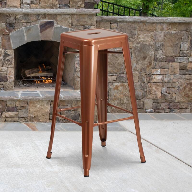 4 Pack 30" High Backless Metal Indoor-Outdoor Barstool with Square Seat - Copper