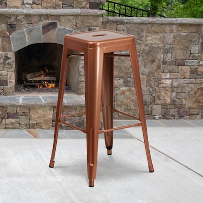4 Pack 30" High Backless Metal Indoor-Outdoor Barstool with Square Seat
