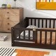 preview thumbnail 13 of 43, White Full Size Wooden Floor Bed with Fence & Door, Rubber, Safety Guardrails