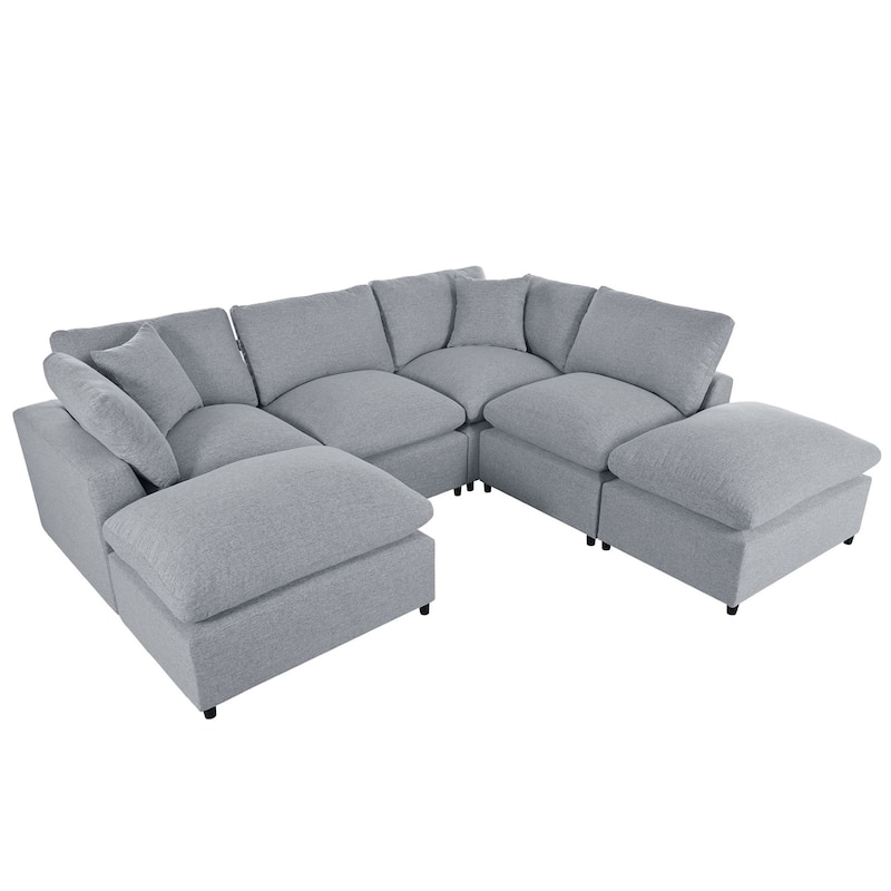 Merax Modern Large U-Shape Sectional Sofa, 2 Large Chaise with Removable Ottomans