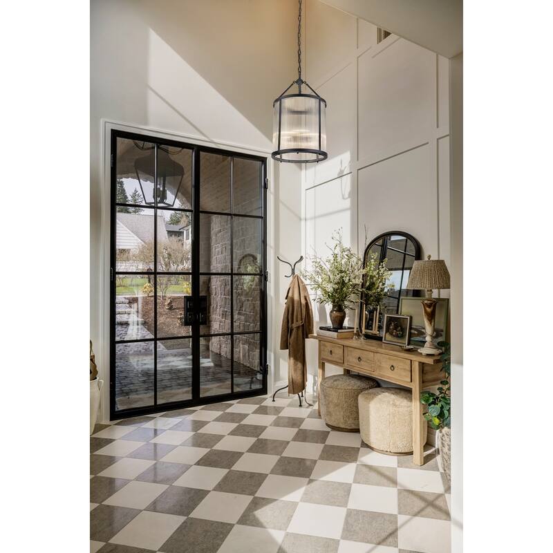 4 - Light Farmhouse Lantern Glass Drum Chandelier for Entryway