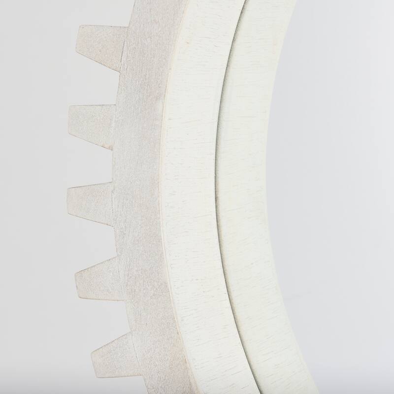 Sundance Off-White Solid Wood Frame Round Cog Mirror - 36" x 36" - 35.4"W x 35.4"H x 3.5"D