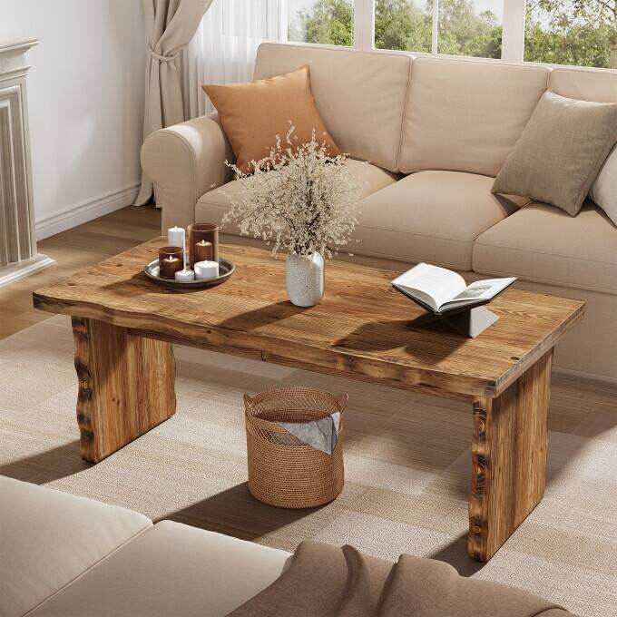 47.24" Solid Wood Coffee Table, Rustic Center Table for Living Room - Brown