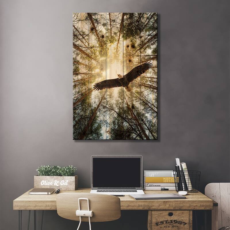 Master Of Heaven Bold Eagle Print On Wood by Nik Rave - Multi-Color