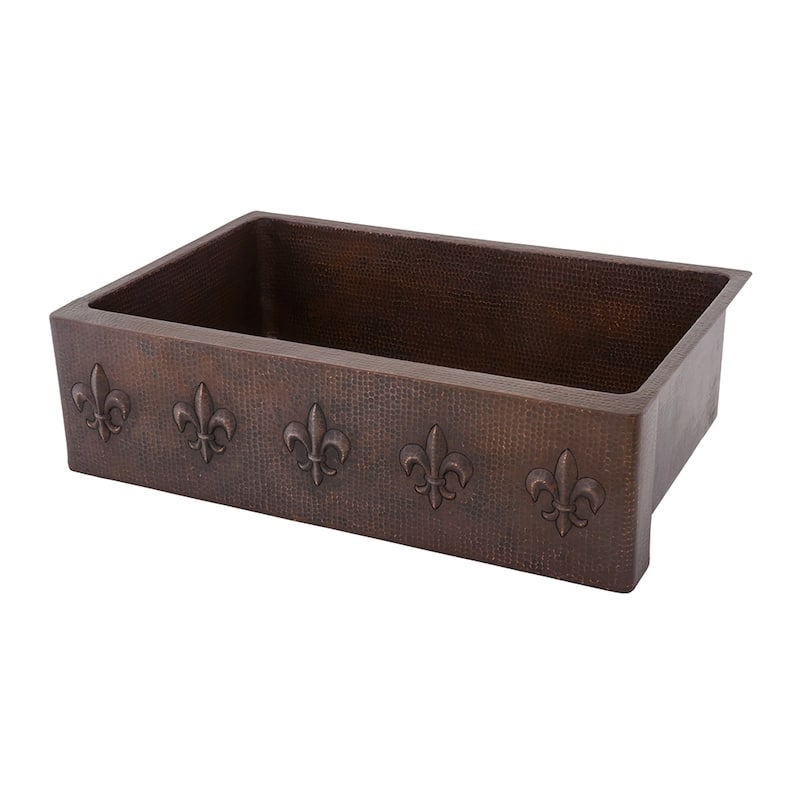 33-in Hammered Copper Apron Front Single Basin Kitchen Sink w/ Fleur De Lis (KASDB33229F)