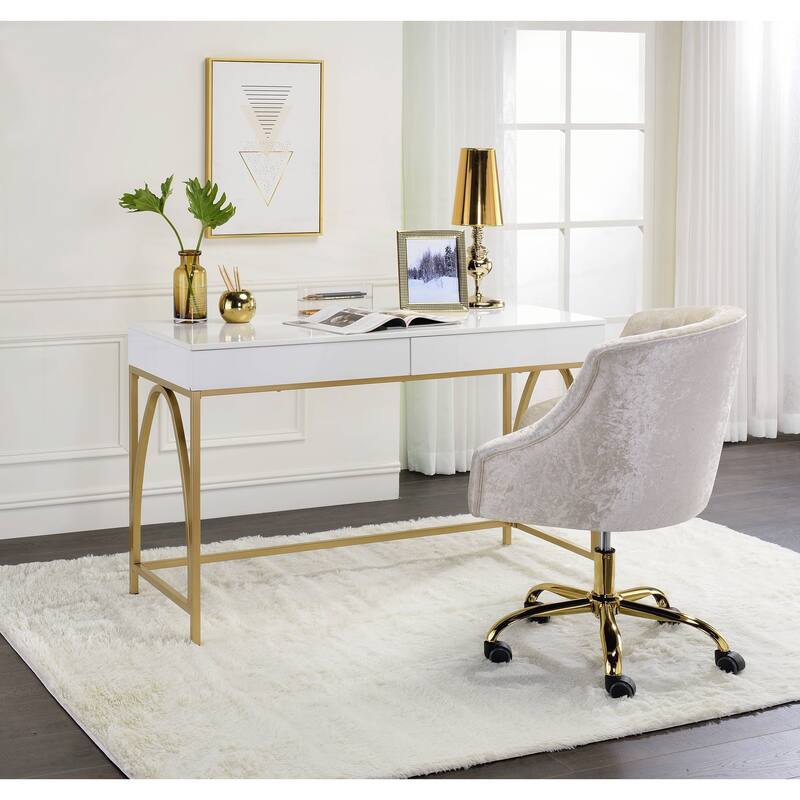 Lightmane White High Gloss & Gold Finish Vanity Desk