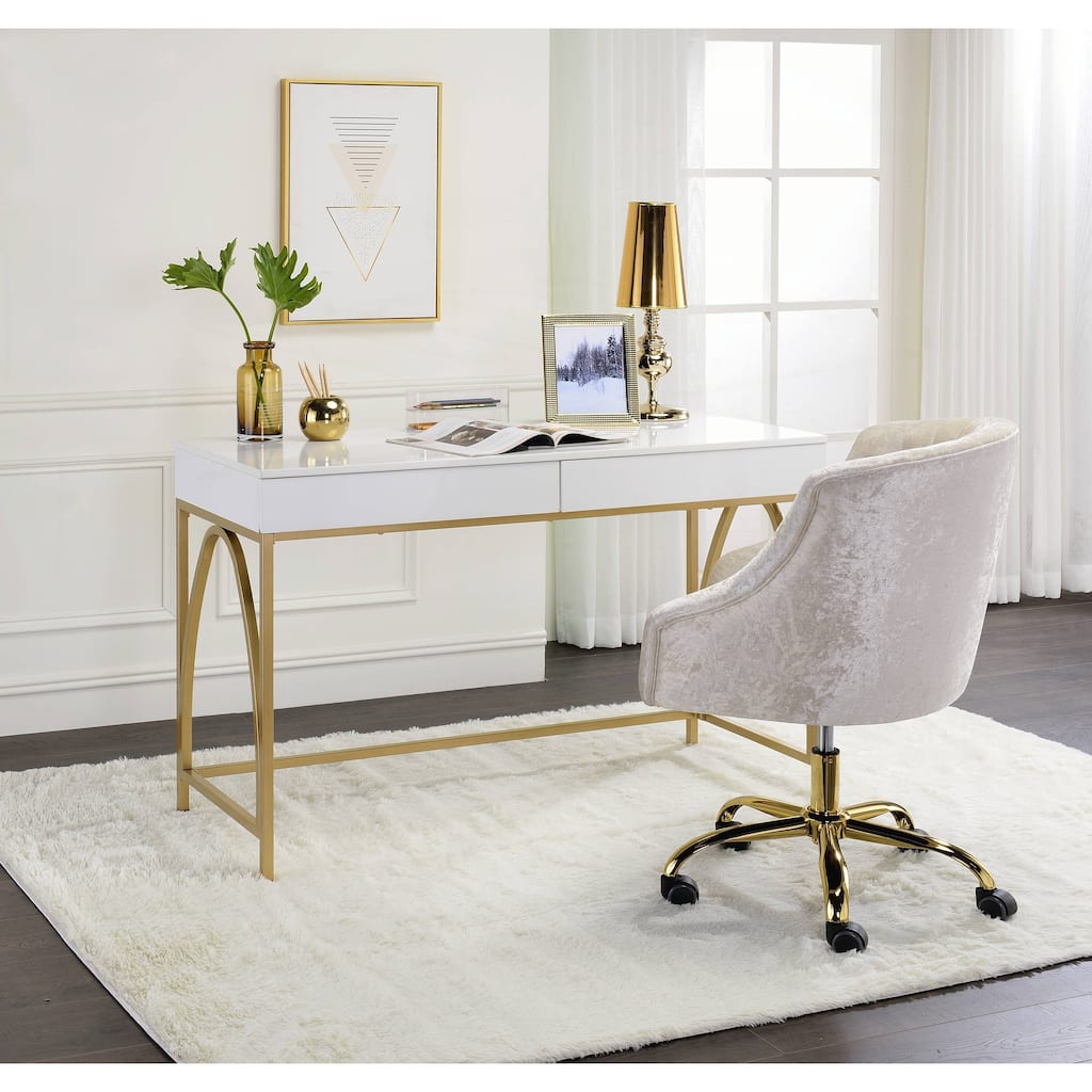 Lightmane White High Gloss & Gold Finish Vanity Desk