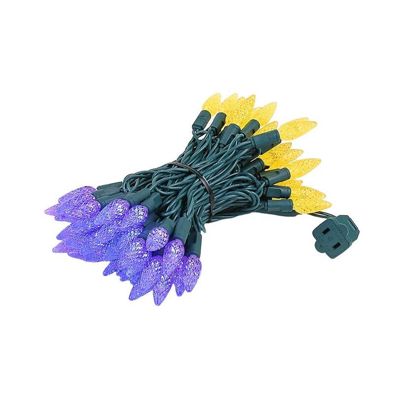 70 Light C6 LED Christmas Mini Light Set, Purple/Yellow, Green Wire, 24 Feet - Large