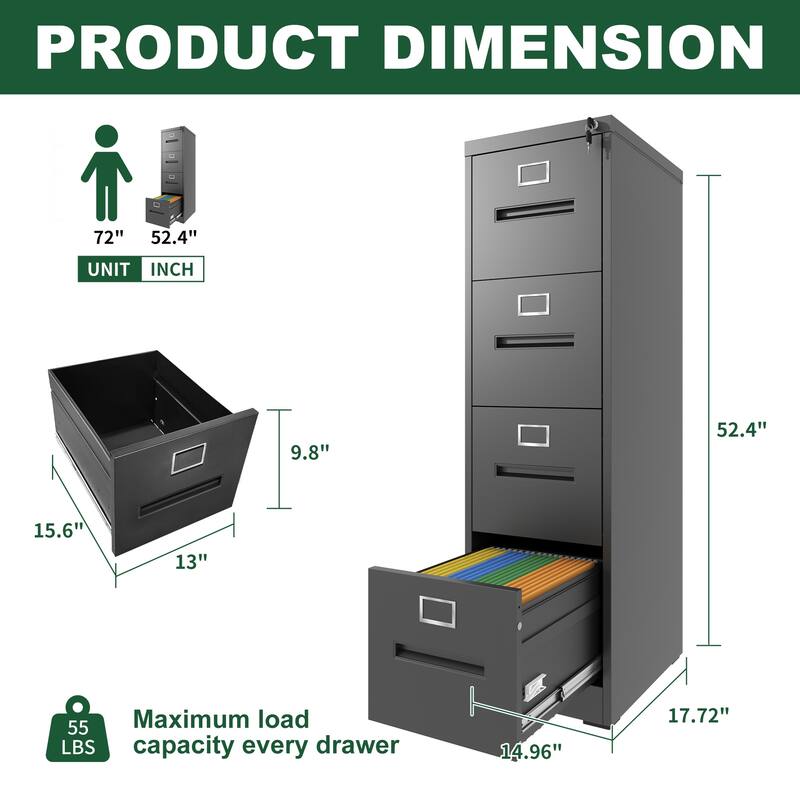 4-Drawer Locking Metal File Cabinet