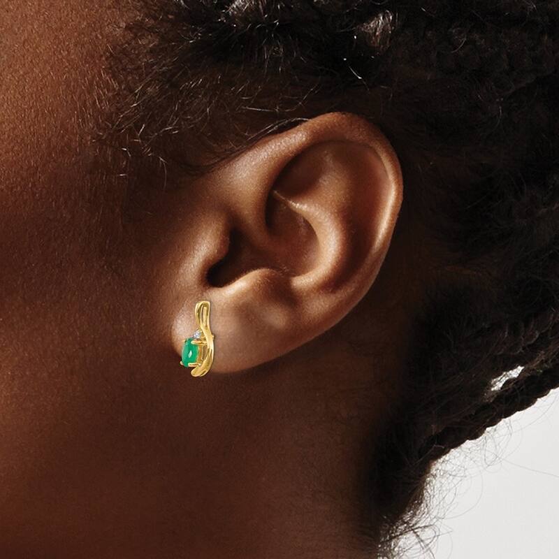 Curata 14k Yellow Gold Genuine Gemstone & Diamond Birthstone Teardrop Earrings (5x14mm)