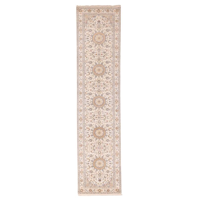 ECARPETGALLERY Hand-knotted Nain Cream Silk, Wool Rug - 2'8 x 12'2