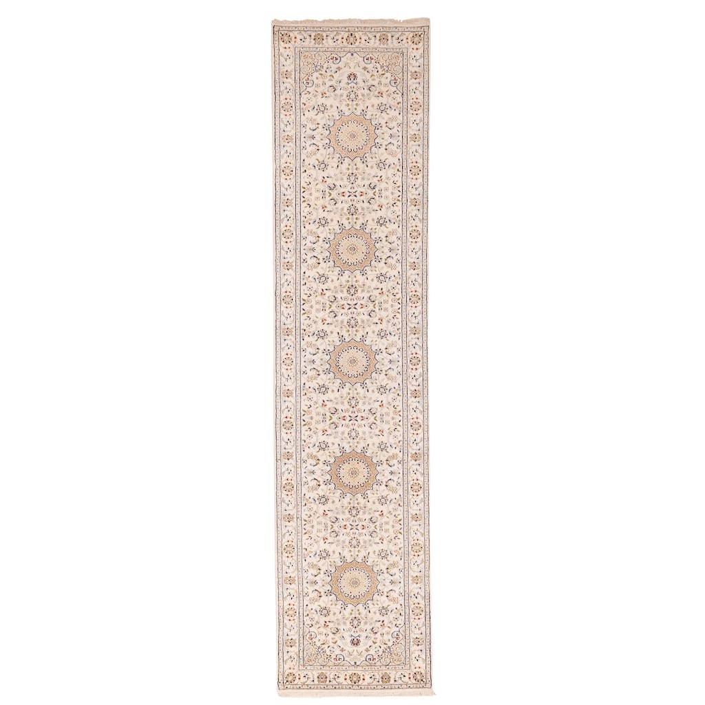 ECARPETGALLERY Hand-knotted Nain Cream Silk, Wool Rug - 2'8 x 12'2