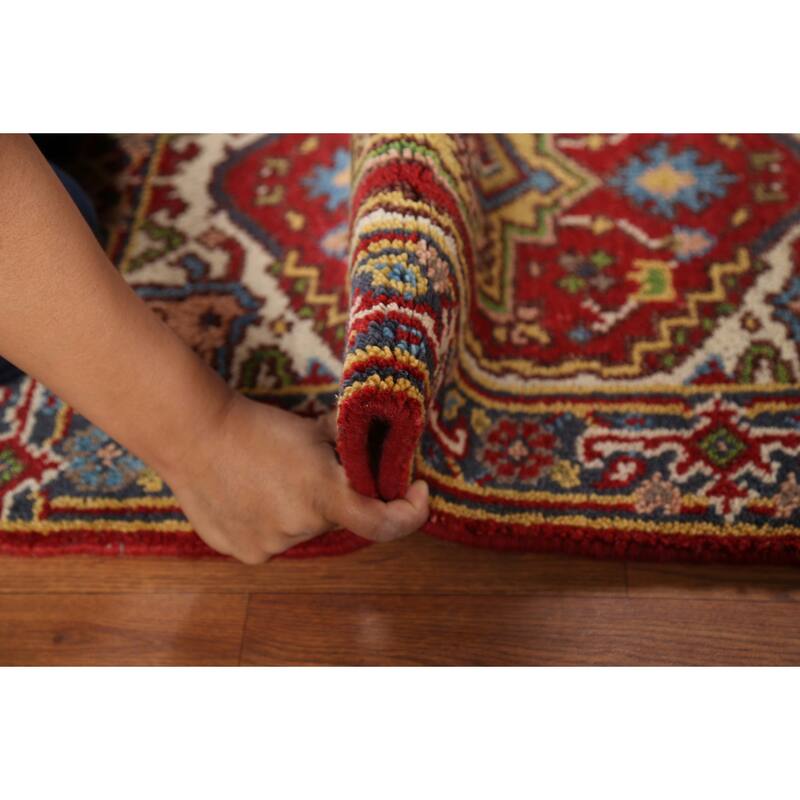 Red Geometric Heriz-Serapi Indian Accent Rug Hand-Knotted Wool Carpet - 2'0"x 3'0"
