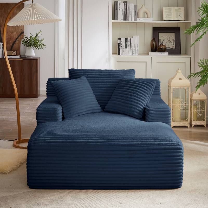 Lazy Sofa Chair Single Chaise Lounge Corduroy Upholstered Sleeper Sofa Ergonomic Couch Chair with Full Foam Cushion and Pillows