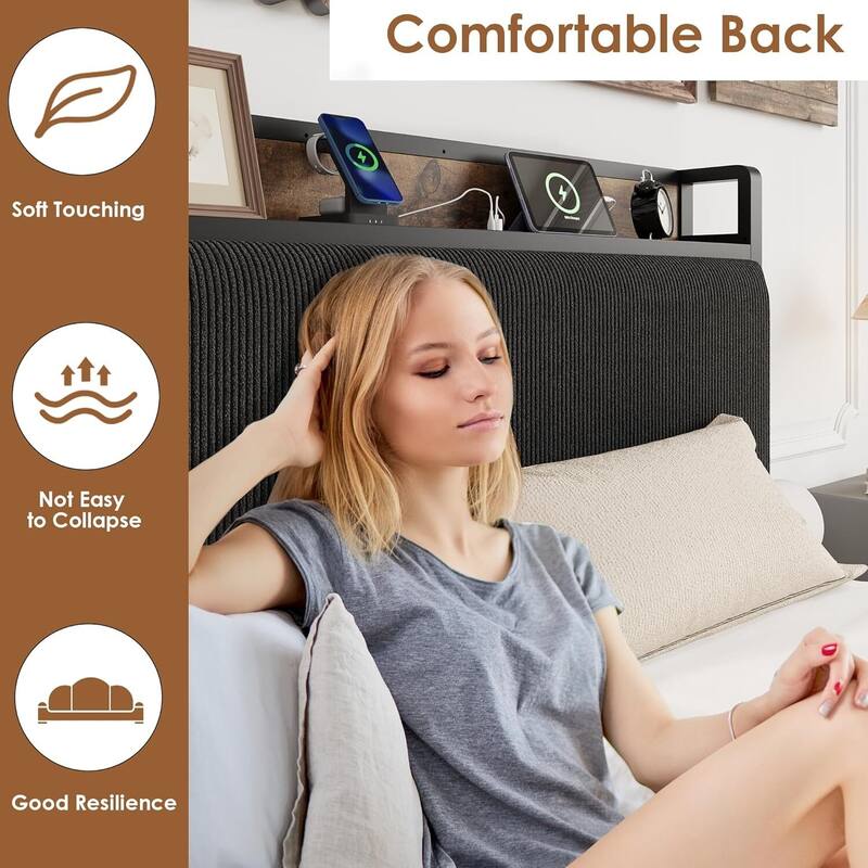 Twin XL Size Platform Bed Frame with 2 Storage Drawers and Charging Station