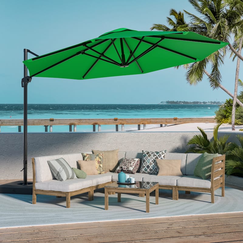 BONOSUKI Outdoor 11Ft UV Protection Patio Cantilever Umbrella w/Base - Forest Green