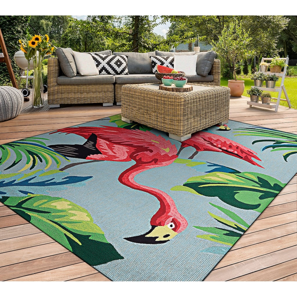 Dream Decor Rugs Miami Flamingoes Pink Blue Indoor Outdoor Area Rug