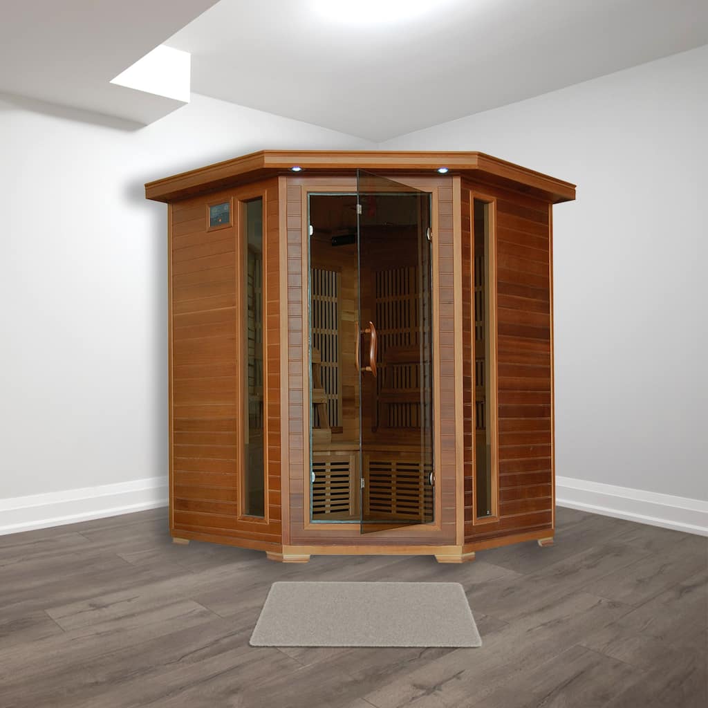 HeatWave Whistler 4-Person Cedar Corner Infrared Sauna with 10 Carbon Heaters