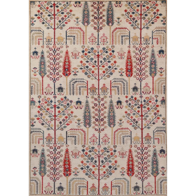 Hand Knotted Oriental 100% Wool Carpet Traditional Geometric Beige & Ivories Kazak Area Rug - 7' 10'' X 5' 6''