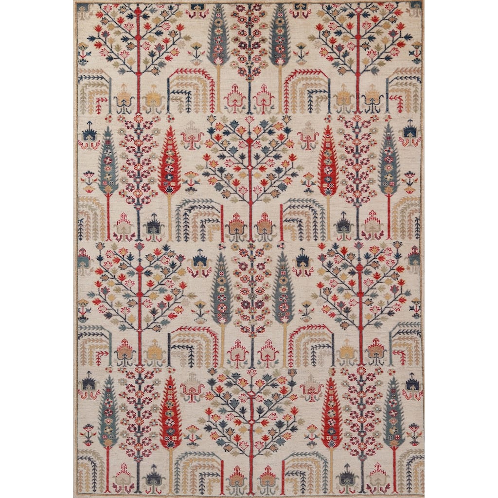 Hand Knotted Oriental 100% Wool Carpet Traditional Geometric Beige & Ivories Kazak Area Rug - 7' 10'' X 5' 6''