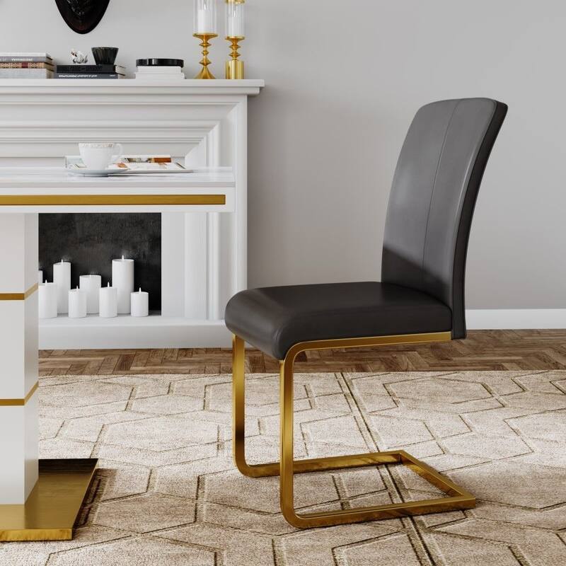 Luxury and Modern Home Dining Side Chair, White Leather Upholstered, Gold Legs, Set of 2, Assembly Needed - 37.80”