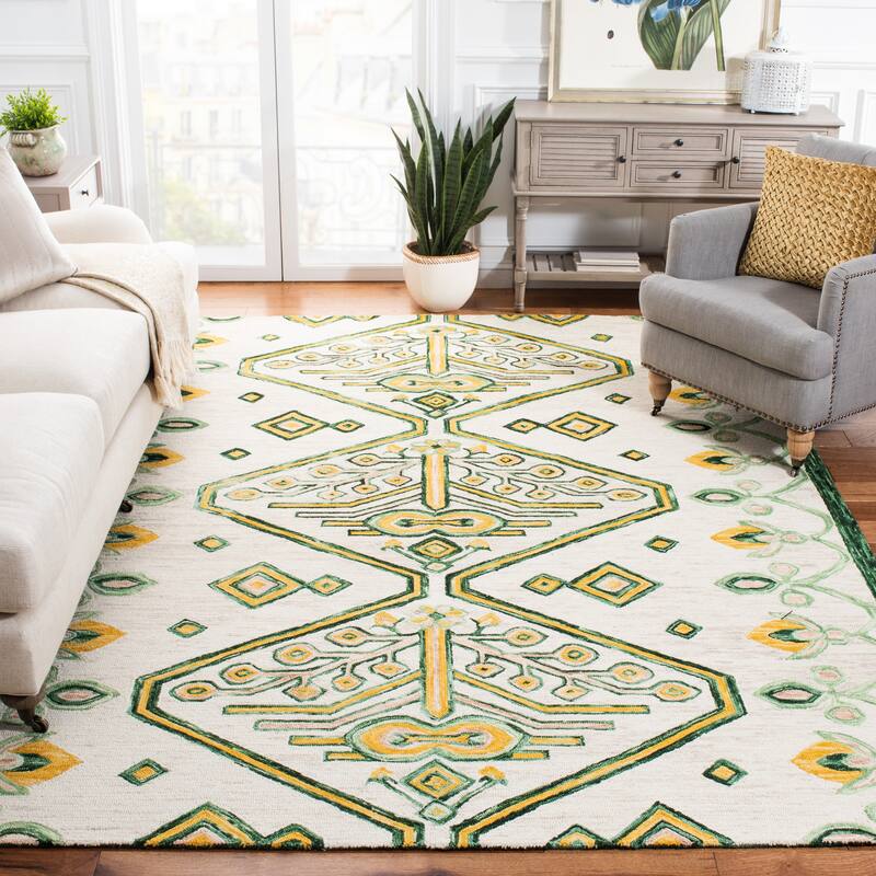 SAFAVIEH Handmade Aspen Giuseppina Boho Tribal Wool Rug - 4' x 6' - Ivory/Yellow