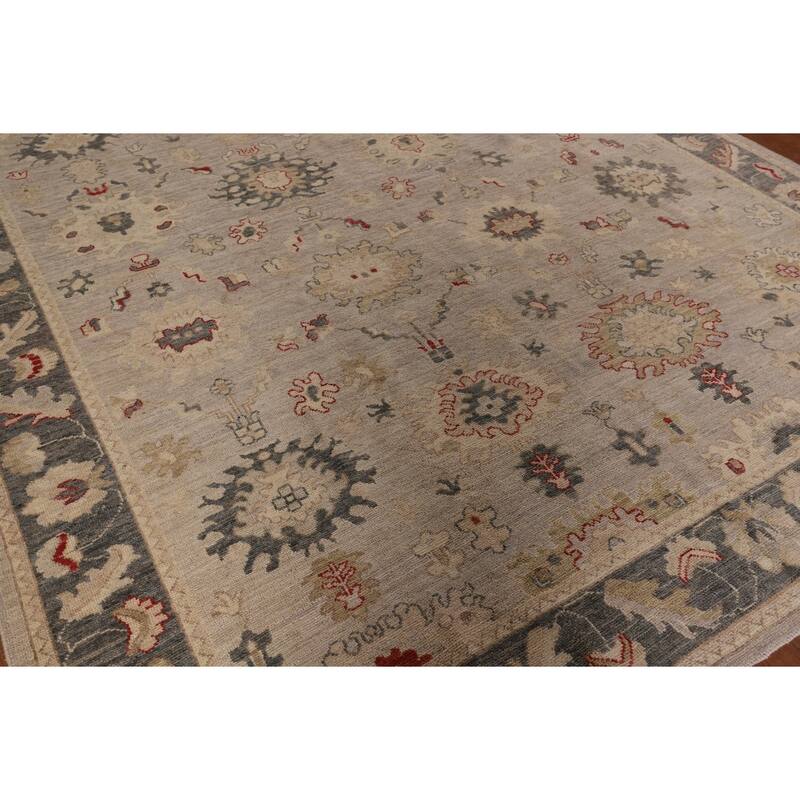 Vegetable Dye Oushak Turkish Area Rug Handmade Beige Wool Carpet - 8'1" x 9'10"