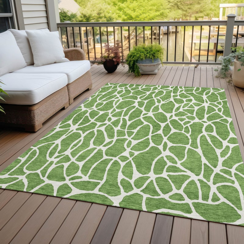 Machine Washable Indoor/ Outdoor Modern Chantille Rug - Green - 3' x 5'