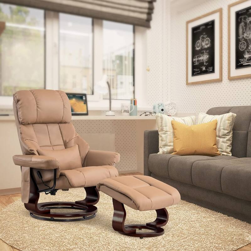 MCombo Set of 2 Recliner Chair with Ottoman Vibration Massag Faux Leather 9068
