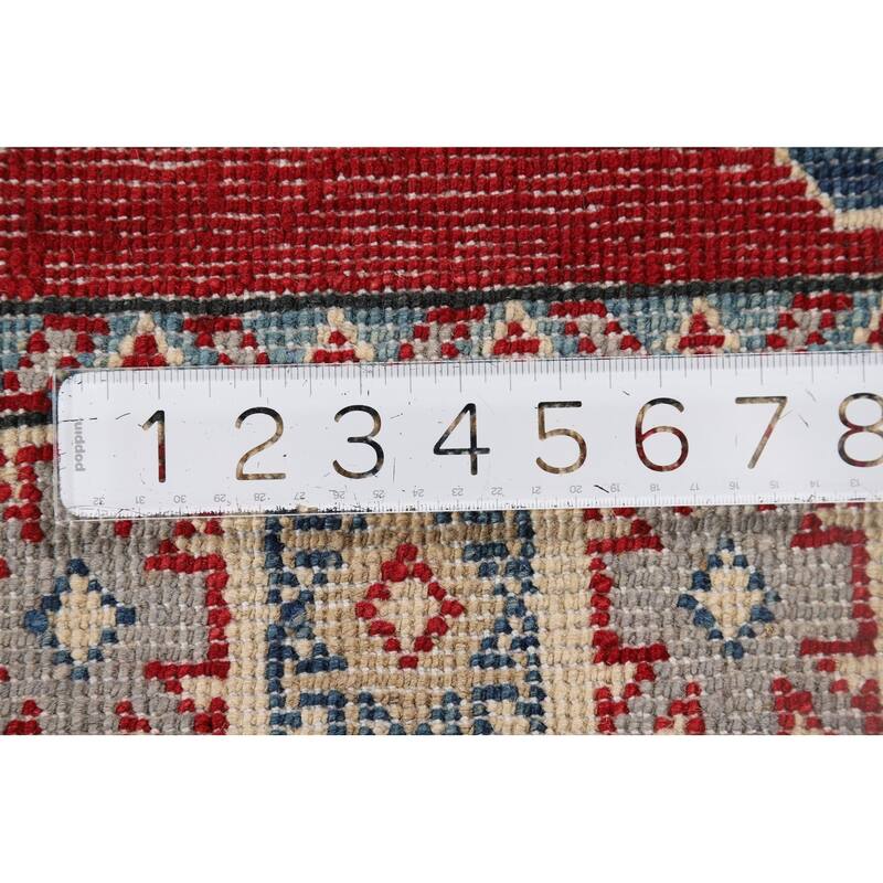 Red Geometric Kazak Oriental Runner Rug Handmade Wool Carpet - 2'8" x 9'4"