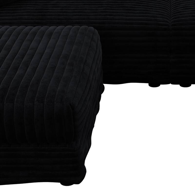 Modern Corduroy Fabric Upholstered Sectional Sofa with Ottoman